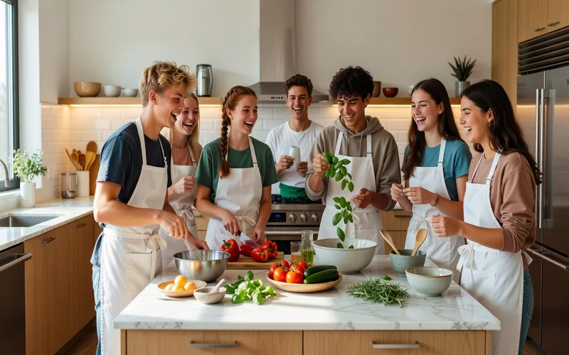 Adolescents participant a une activite de groupe en plein air
