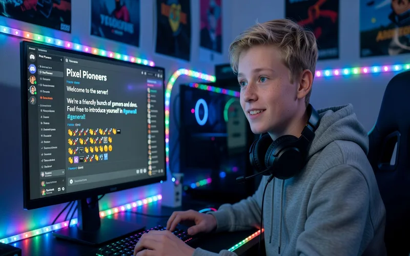 Ecran montrant un serveur Discord avec des discussions entre adolescents